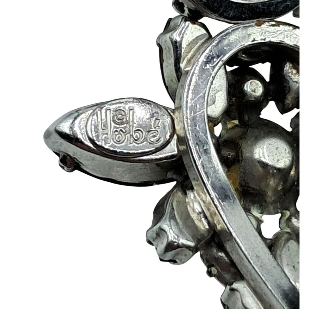 Vintage‎ Hobe Rhinestone Bracelet Clamper Cuff Clear Gray Signed Costume Jewelry